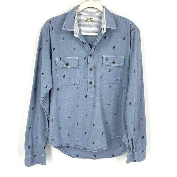 Zara Man Denim Couture Blue Casual Collared Shirt Medium Palm Print Slim Fit - Picture 1 of 4